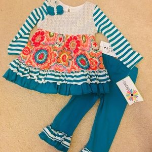Foral Turquoise Striped 2 Piece Set